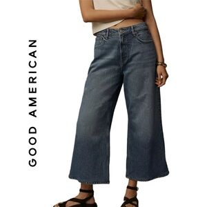 Good American x Anthropologie Good Ease High-Rise Crop Wide-Leg Jeans